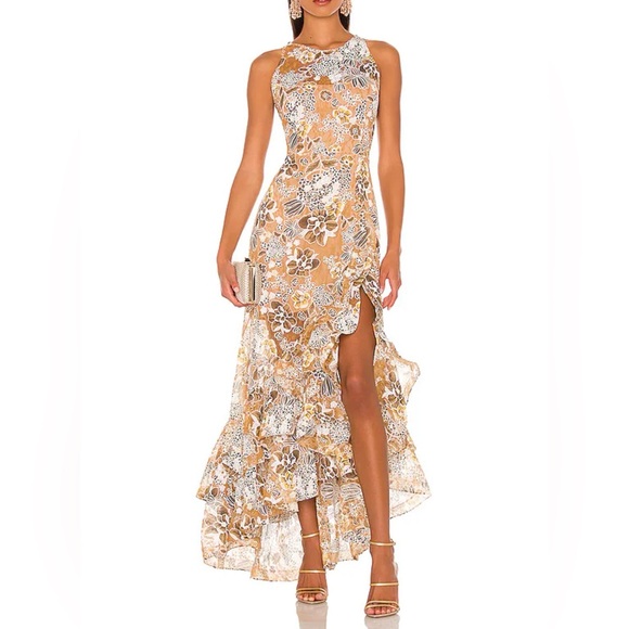 BRONX & BANCO Sicilia Ruffle Dress Tan Multi - Picture 1 of 11